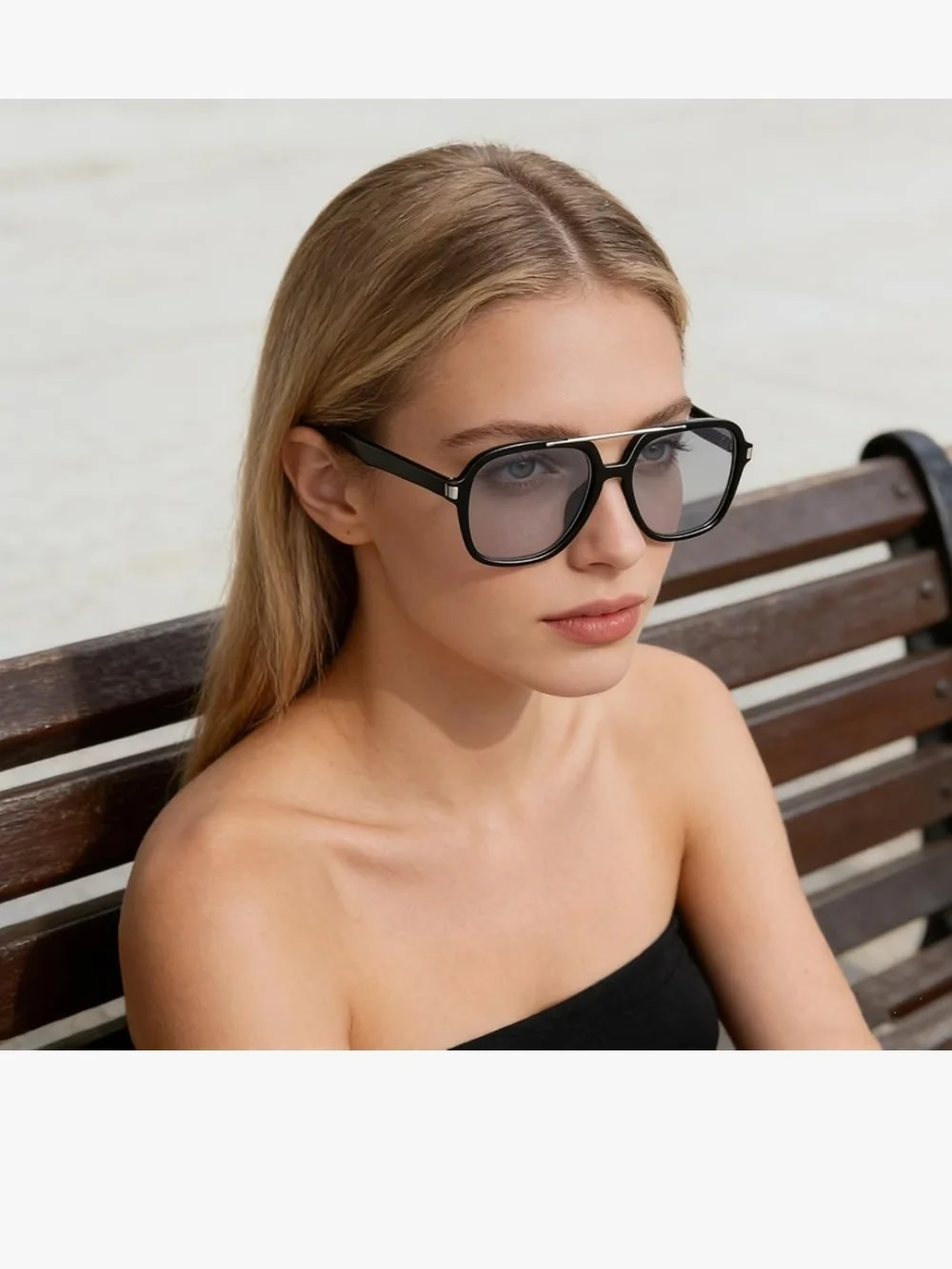 Black Aviator Sunglasses with Silver Bridge Unisex